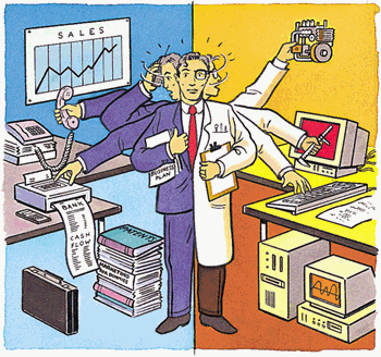 Cartoon of scientist and office worker