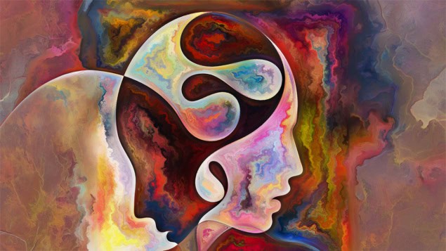 Abstract illustration of two thoughtful heads