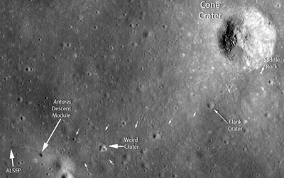 The Apollo 14 near miss of cone crater. (Courtesy: NASA/Goddard/Arizona State University)