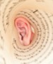 Illustration of a human ear with sheets of music