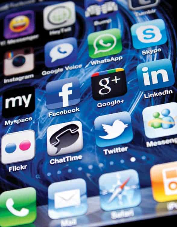 A phone screen showing social networking sites