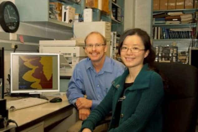 A photograph of Rodney Ruoff and Shanshan Chen in the lab where the thermal conduction studies were carried out