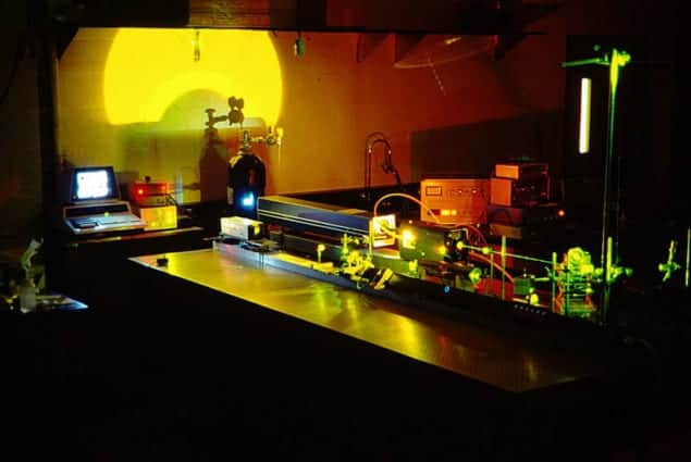 Photo of an experiment to probe nuclei with lasers
