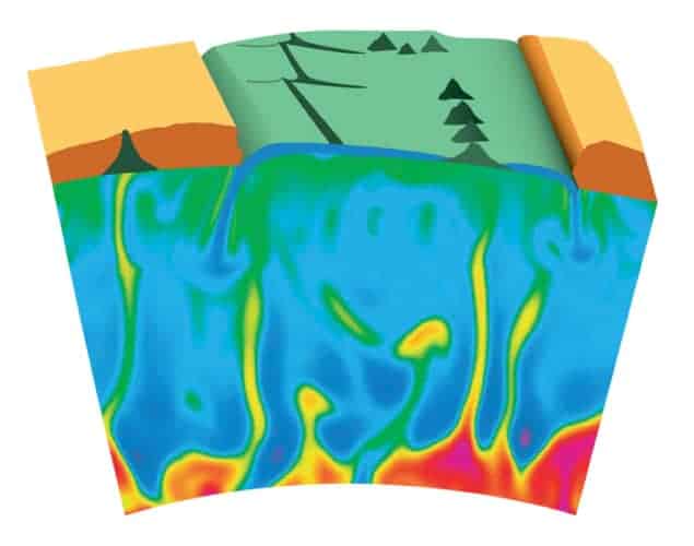 Illustration of plumes of molten rock