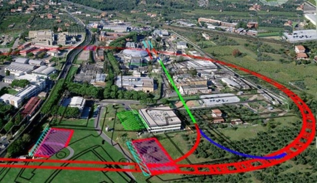 Aerial view of the Frascati lab showing where SuperB was to be built