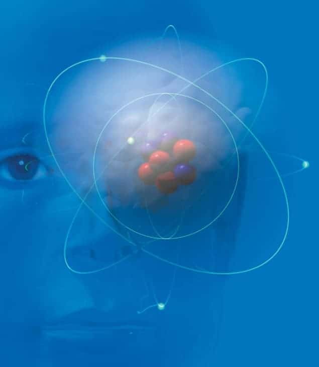 Conceptual artwork showing a Bohr-type atom superimposed on a person’s face