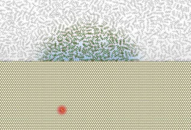 Visualization of the first experiment with the sample on the diamond surface