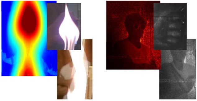 An image of a human subject obscured in IR light and then seen clearly when viewed using holography