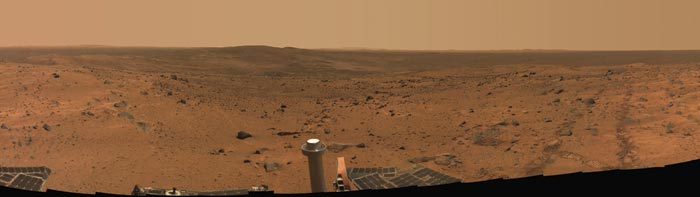 Composite photograph showing the view from the summit of Husband Hill on Mars
