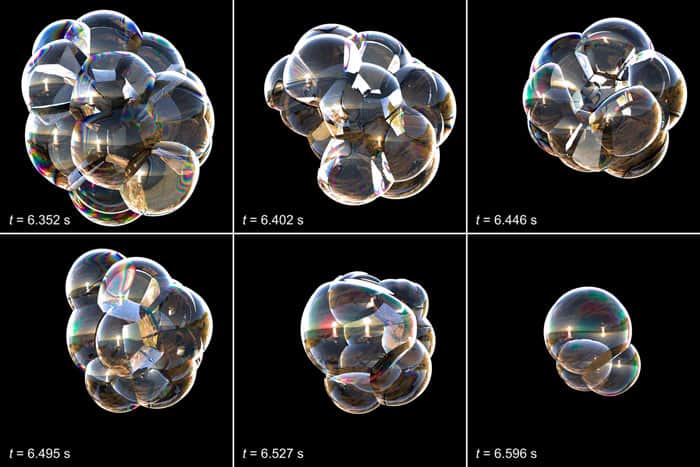 Snapshots from a multiscale model of a cluster of soap bubbles