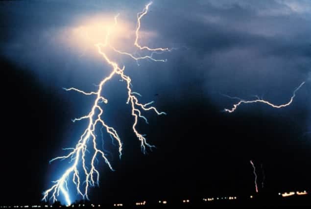 multiple cloud-to-ground and cloud-to-cloud lightning strikes observed during a night-time thunderstorm