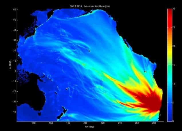 Map showing the maximum amplitude of the 2010 Chile tsunami