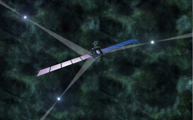 Artist's impression of pulsar-based navigation of space probes in deep space