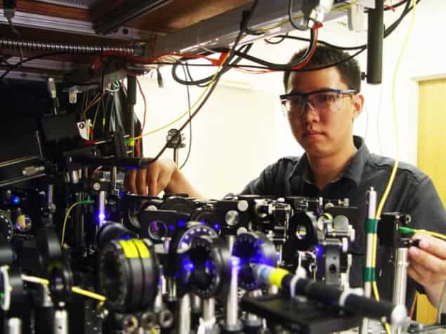 Photograph of the experiment used to created entanglement between a photon and an ensemble of atoms Photograph of the experiment used to created entanglement between a photon and an ensemble of atoms