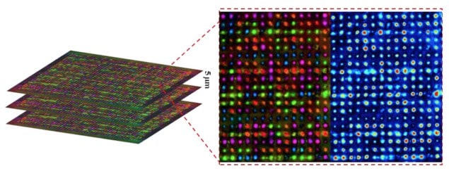 An experimental image showing the writing and reading of information in 5D in quartz