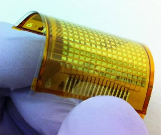 Photograph of an e-skin being flexed