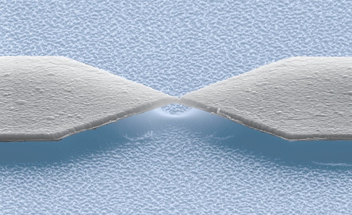 Scanning electron microscope image of the single-atom switch