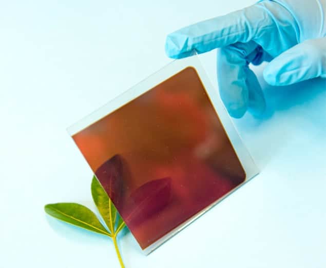 Photograph of an semi-transparent organometal halide perovskite fabricated on a glass sheet
