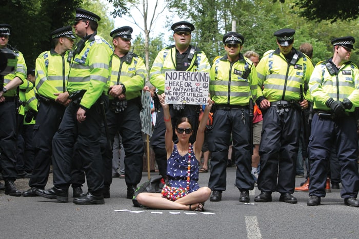 An anti-fracking protest in Balcombe, UK, in 2013