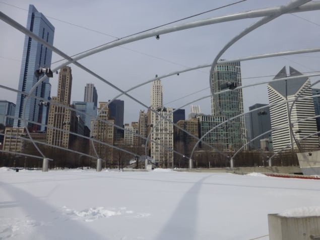 Skyscrapers above a snowy field