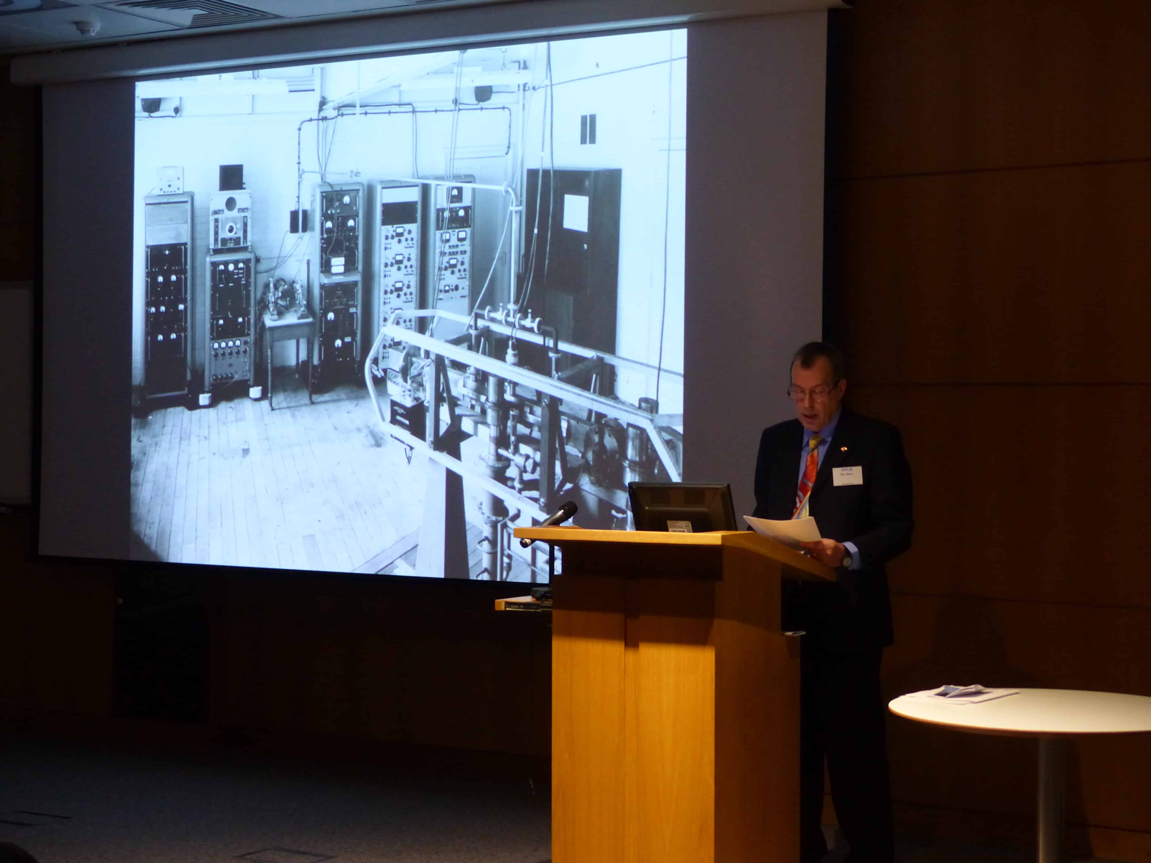 Ray Essen shows a photograph of the Flying Bedstead