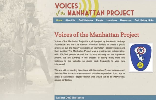Homepage of Voices of the Manhattan Project