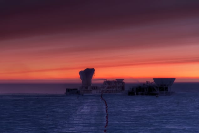 Sunrise over the BICEP2 experiment at the South Pole