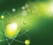 Conceptual image of the Bohr atom model, with electrons moving in orbits around a large central nucleus