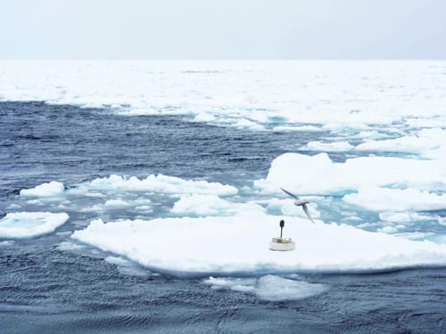 Photograph of a wave sensor on an ice floe