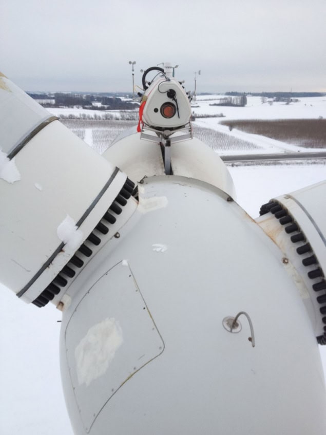 A lidar unit mounted on a turbine