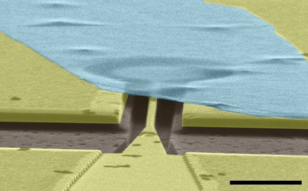 Electron micrograph showing a graphene drum
