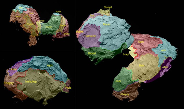 19 distinct regions mapped on the cometary surface