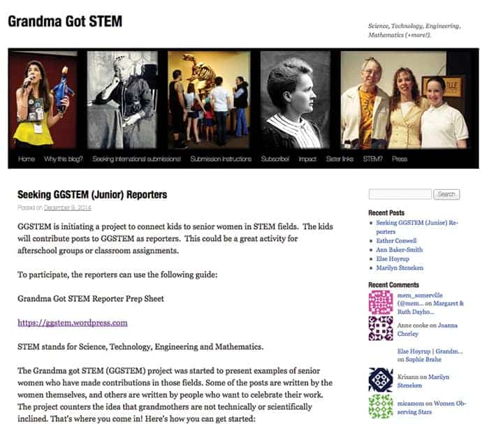 Home page of the website Grandma Got STEM