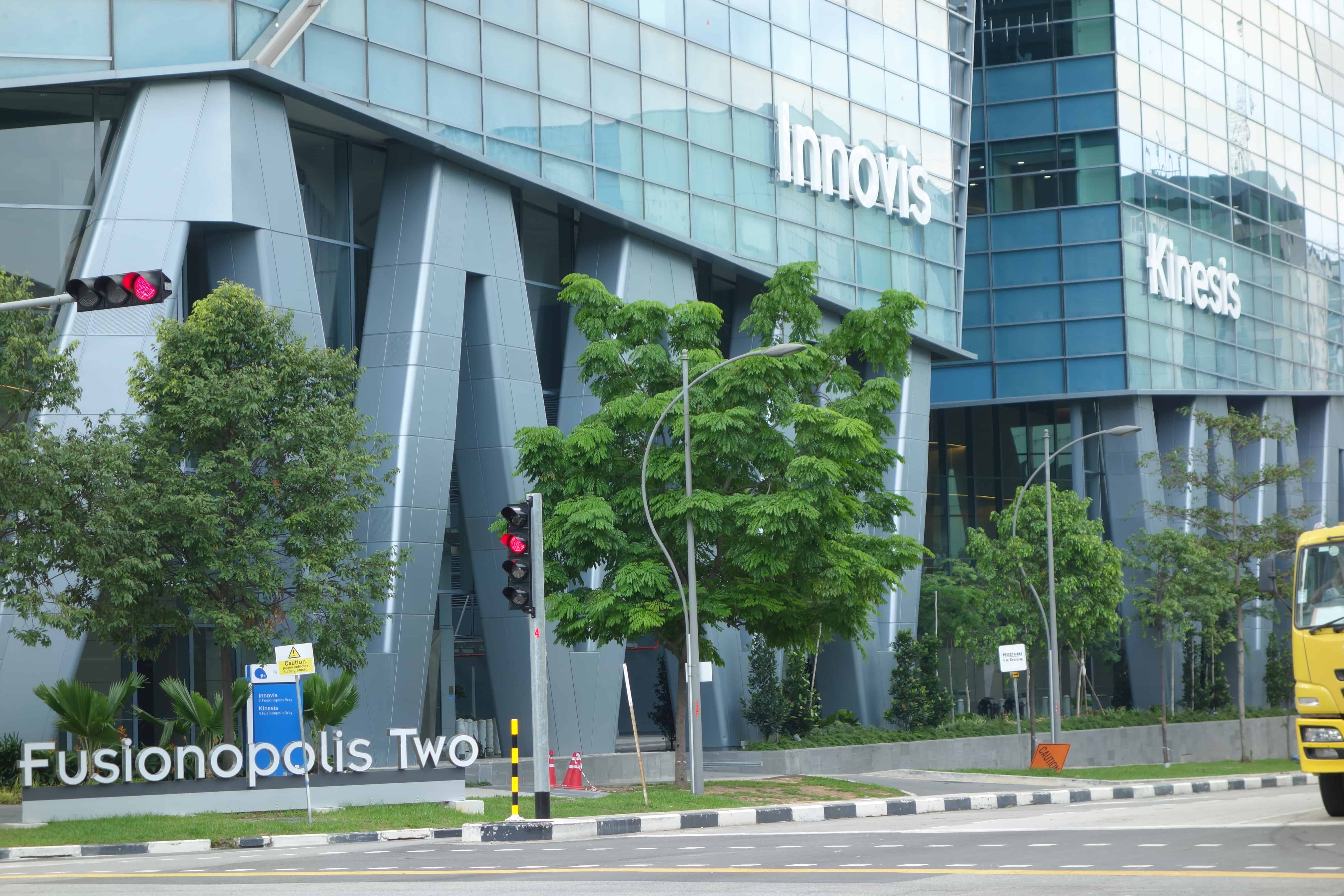 Photo of the second phase of Singapore's giant Fusionopolis R&D centre taken in May 2015