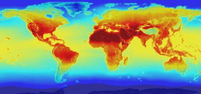 NASA global temperature map with predictions up to 2100