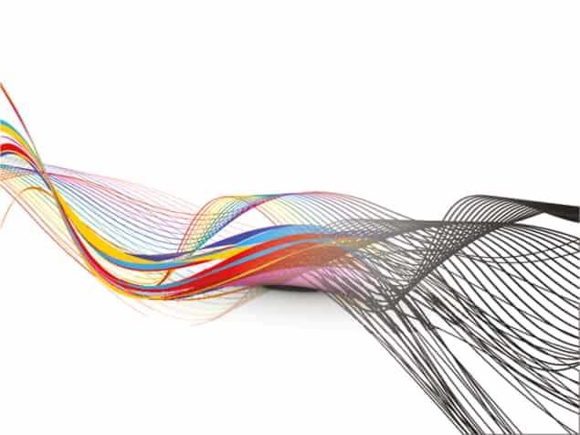 Conceptual illustration showing many coloured lines in reds, blues, yellows and greens forming a 3D wave-like pattern