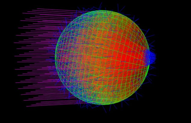 Model of a cyanobacterium shows how incoming light is focused to a spot on the opposite side of the cell