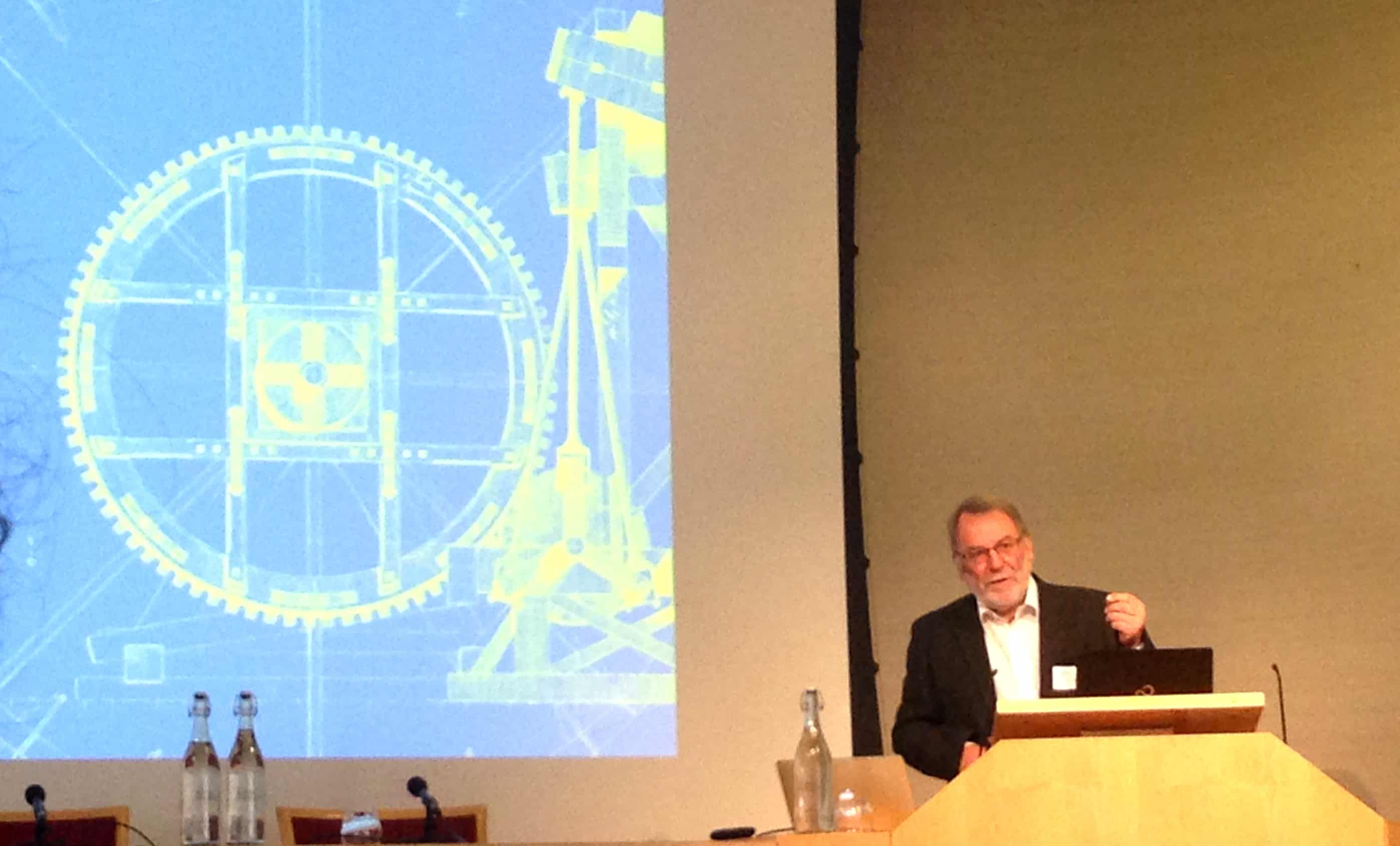 Looking to the future: Sir peter Knight opening the Quantum technology for the 21st Century conference at the RSC (Courtesy: Tushna Commissariat)