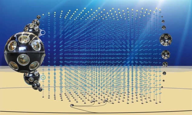 Illustration of a building-block of KM3NeT, each of which comprises 115 detections strings