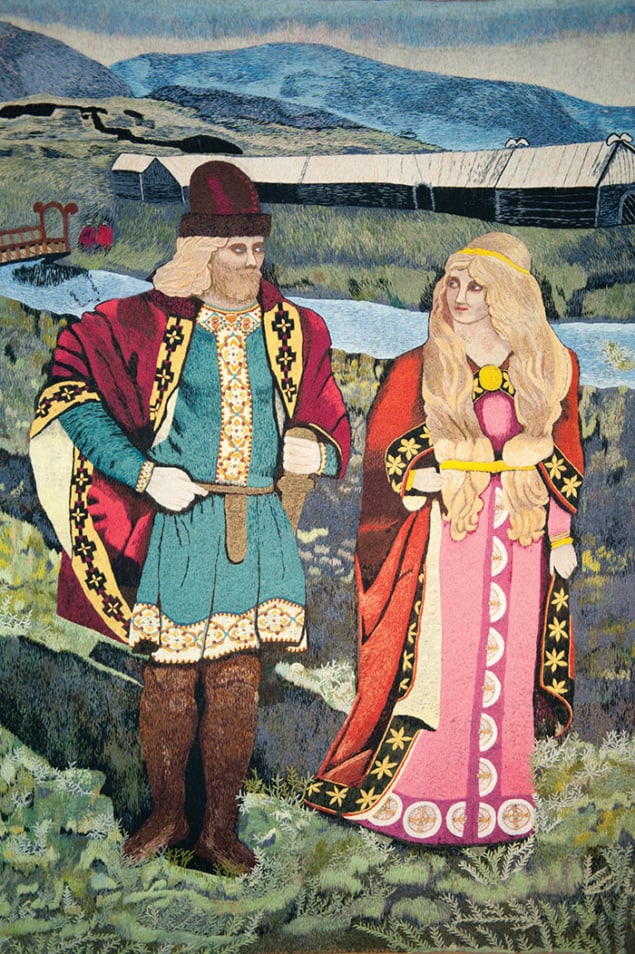 Icelandic saga tapestry, Skogar open-air museum, Iceland