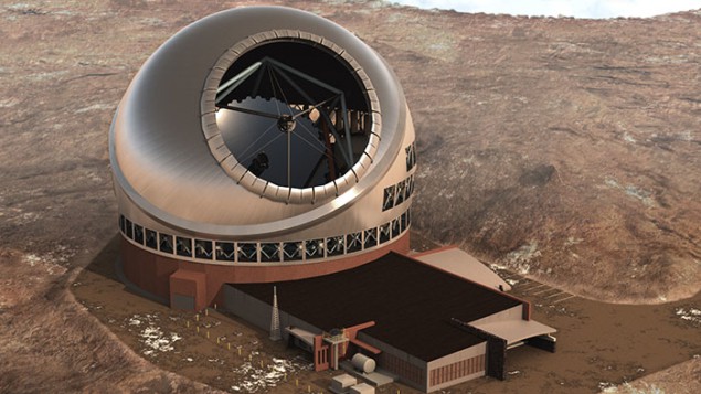 Artist's impression of the Thirty Meter Telescope in its intended location on Mauna Kea