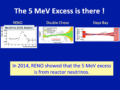 Graphs from RENO, Double Chooz and Daya Bay experiments showing the 5MeV excess