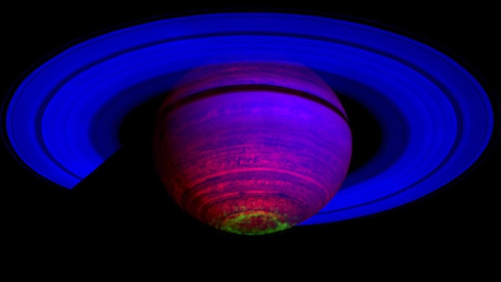 Saturn and its rings lit up by aurorae