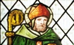 A stained glass artwork of Bishop Robert Grosseteste