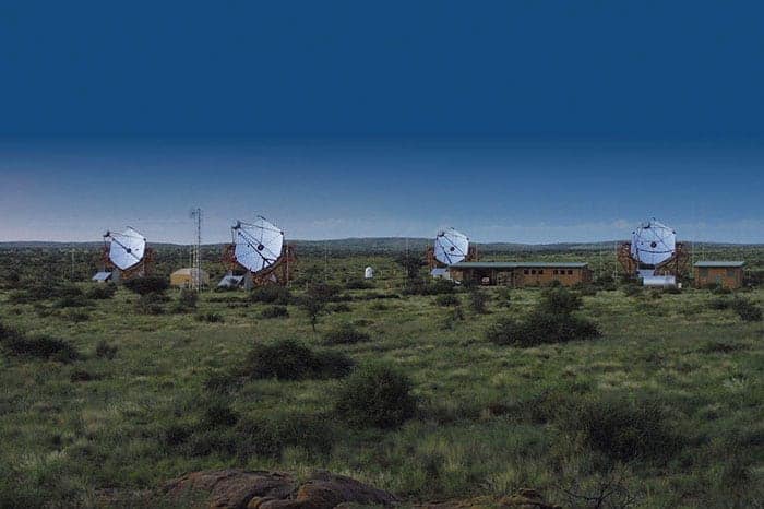 Photograph of several of the HESS Cherenkov telescopes