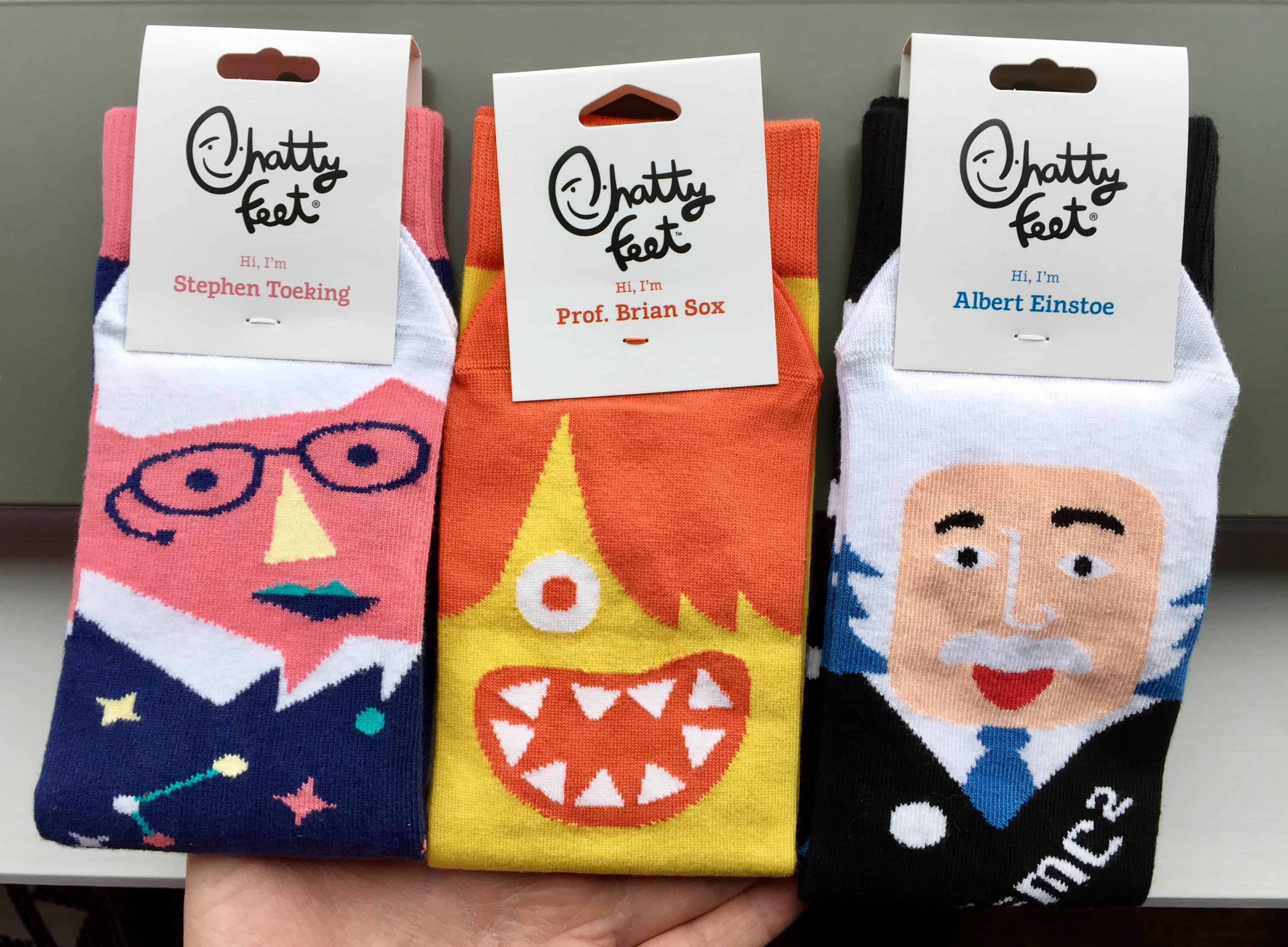 Photo of three Chatty Feet socks