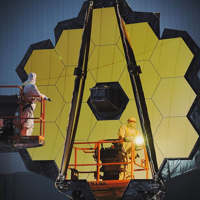 Photograph of the James Webb Space Telescope mirror