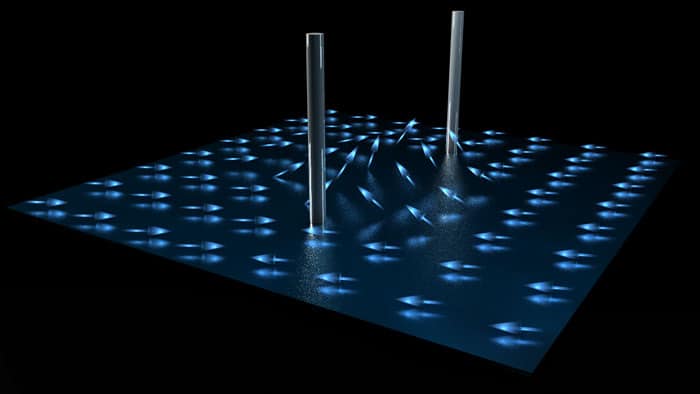 Artist's impression of half-quantum vortices in superfluid helium-3