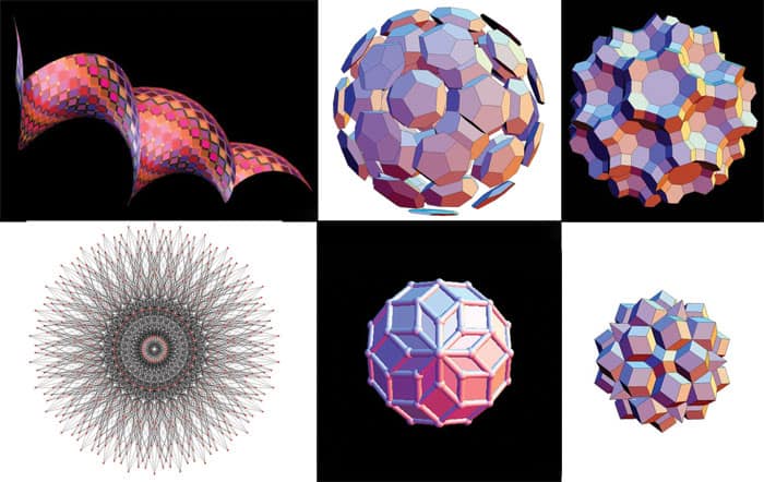 Different zonohedra shapes created by mathematician Russell Towle