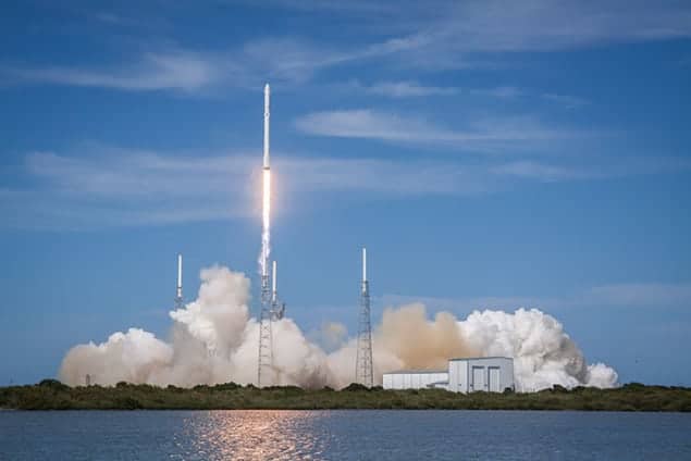 Photograph of a Falcon 9 rocket Photograph of a Falcon 9 rocket